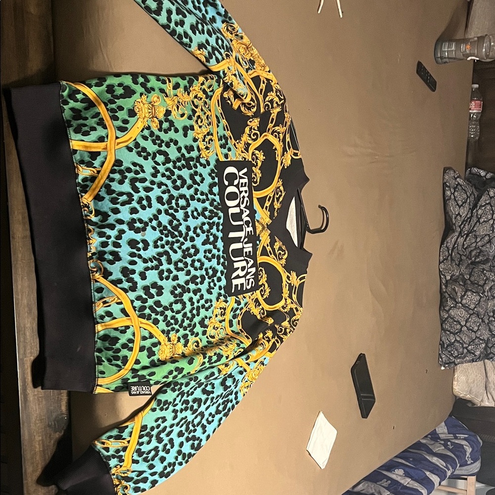 Versace Jeans Collection Teal and Gold Patterned Top